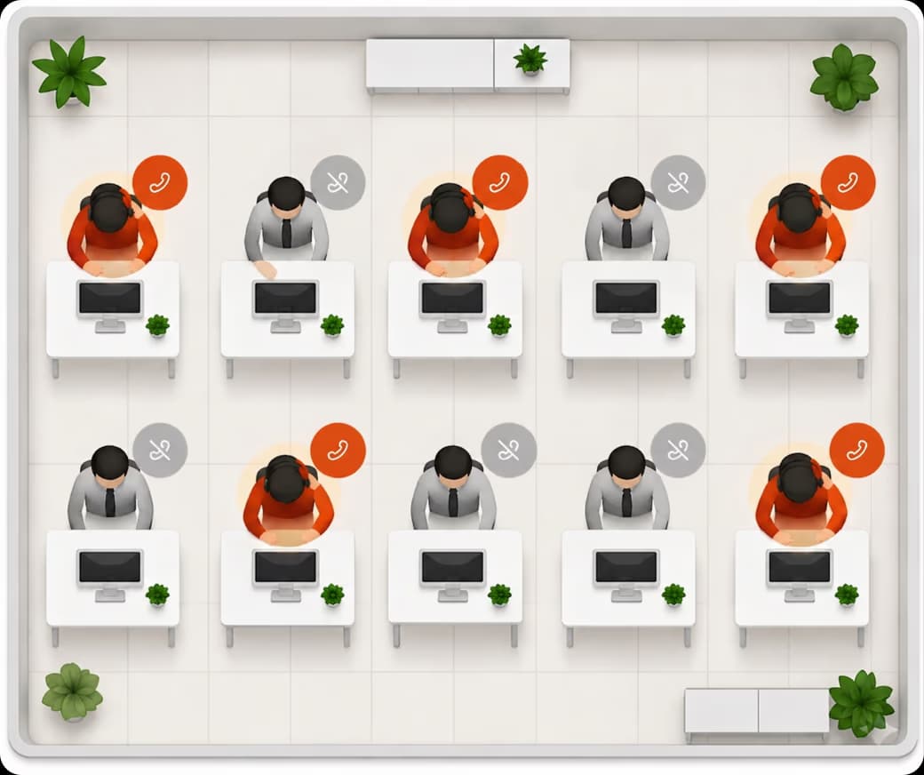 VoxSun office — agents on active calls