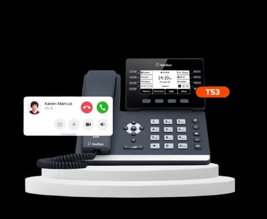 Téléphone IP de bureau VoxSun T53 avec une interface d’appel en direct